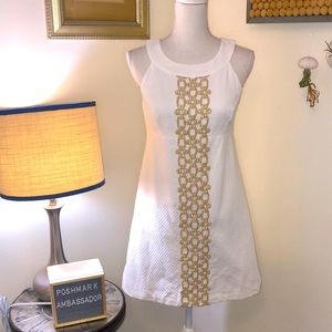 Lily Pulitzer Resort White/Gold Metallic Embroidered Jacquiline Shift Dress Sz4